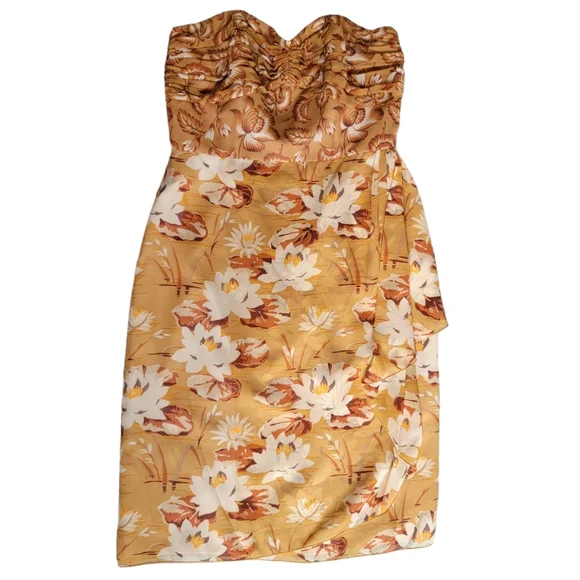 Anna Sui Strapless Silk Georgette Dress Brown Floral Ruched Wrap-Effect … - Picture 17 of 17